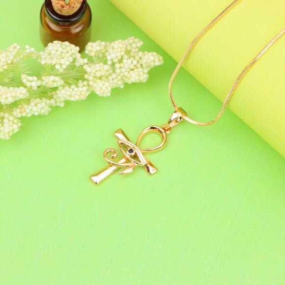 "Rose Gold Ankh Cross Pendant with Eye of Horus Design, XPPT1226 - Picture 7 of 13